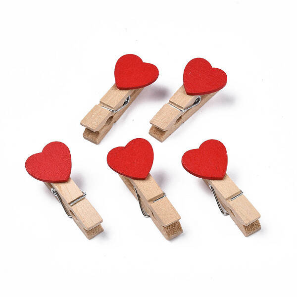 Wooden Craft Pegs Clips with Heart Beads