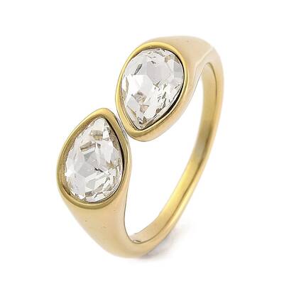 Ion Plating(IP) 304 Stainless Steel Rhinestone Teardrop Cuff Open for Women