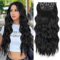 ALXNAN Clip in Hair Extension,Synthetic Long Wavy Hair Extensions 20 Inch Black 4PCS Thick Hairpieces for Women