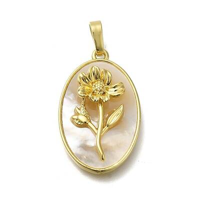 Brass Pave Shell Birth Flower Pendants