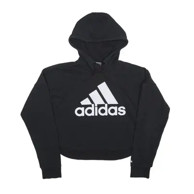 ADIDAS Crop Hoodie Black Pullover Womens UK 10