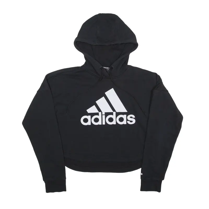 ADIDAS Crop Hoodie Black Pullover Womens UK 10