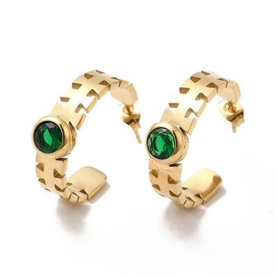 Emerald Rhinestone Geometry Stud Earrings