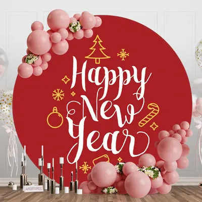 Simple Circle Christmas Theme Happy New Year Backdrop - Aperturee