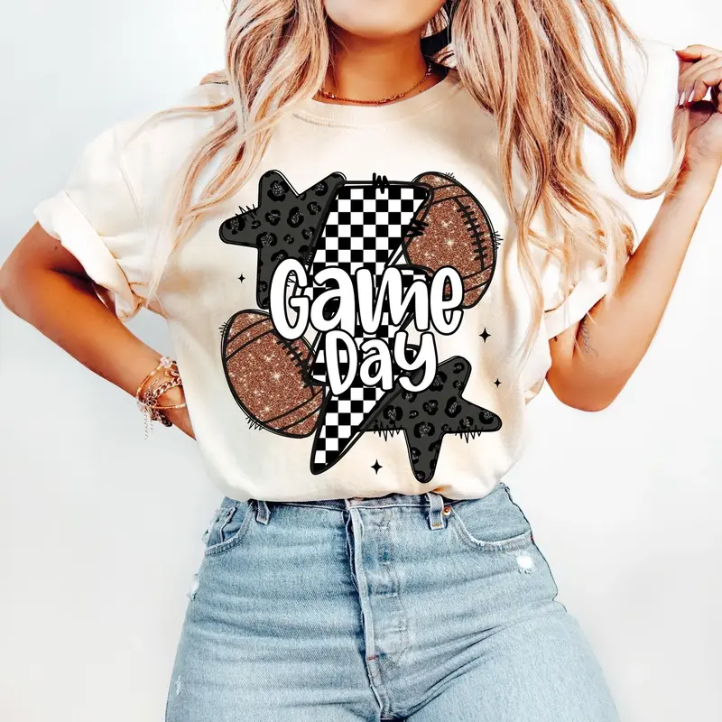 Football T-Shirt, Game Day Football Shirt, Retro Checkered Football TShirt, Football Mama Shirt, Touchdown Season, Leopard Fo...