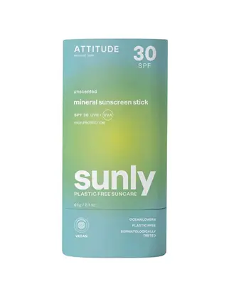 Attitude Sunly Mineral Body Sunscreen Stick SPF 30 Fragrance Free 60g