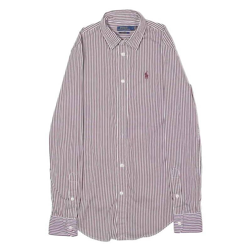 POLO RALPH LAUREN Custom Fit Womens Shirt Maroon Striped Long Sleeve UK 4