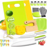 Neon Montessori Kitchen Knife Set, 29pcs/set Including Fruit & Vegetable Cutting Tools & Accessories & Random Color Fork, Mul...