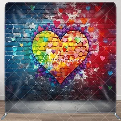 Aperturee Blue Red Bricks Wall Heart Pillow Cover Backdrop, 6X6FT(1.8X1.8M), 111 USD, square double-sided backdrops, DSWHHD2Z...