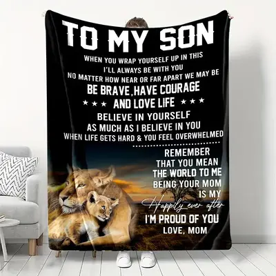 Lion & Letter Pattern Flannel Blanket, 1/2 Counts Soft Warming Throw Blanket, Air-conditioning Machine Washable Quilt for H...