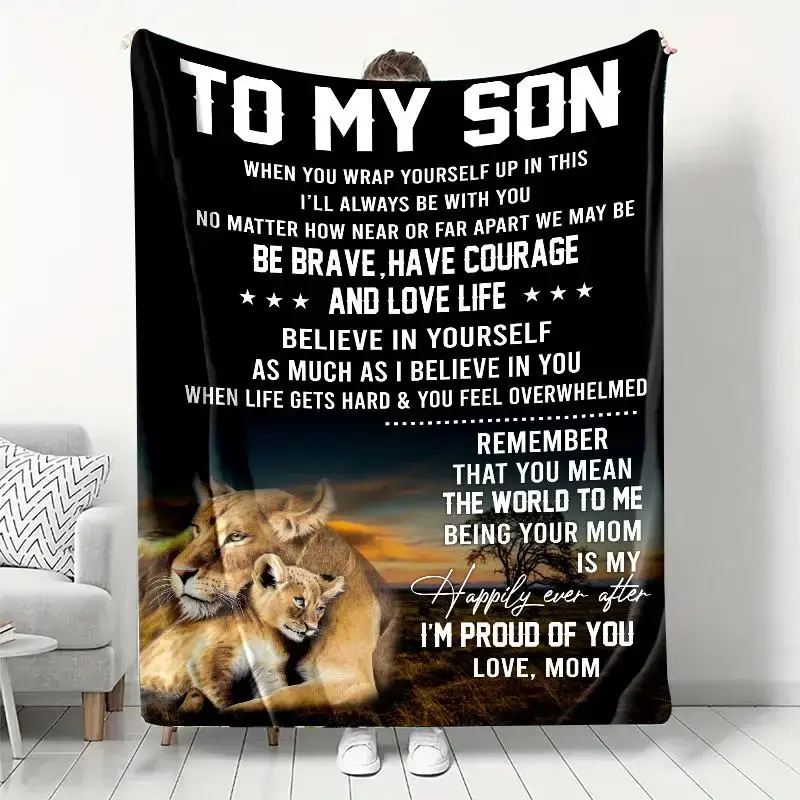 Lion & Letter Pattern Flannel Blanket, 1/2 Counts Soft Warming Throw Blanket, Air-conditioning  Machine Washable  Quilt for H...