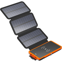 Wireless Solar Power Bank 10000mAh, 3 Outputs Solar Battery Charger with 3 Foldable Solar Panels, USB-C 15W Fast Charging, Po...