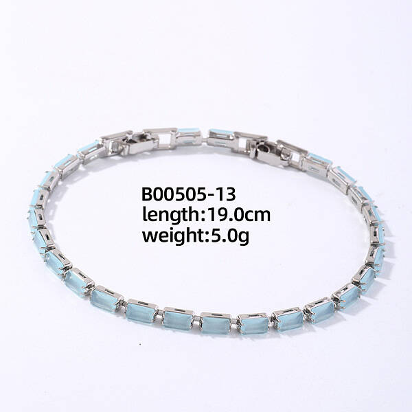 Brass Rhinestone Square Link Bracelets for Women