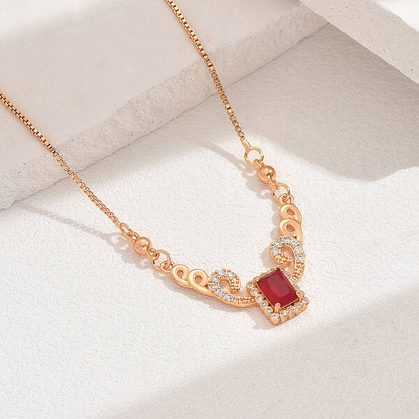 Elegant Vintage Brass Pave Cubic Zirconia Women's Rectangle Pendant Necklaces