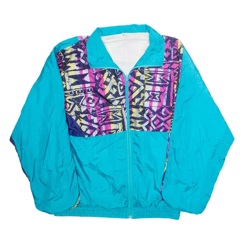 Womens Shell Jacket Blue Nylon Crazy Pattern XL