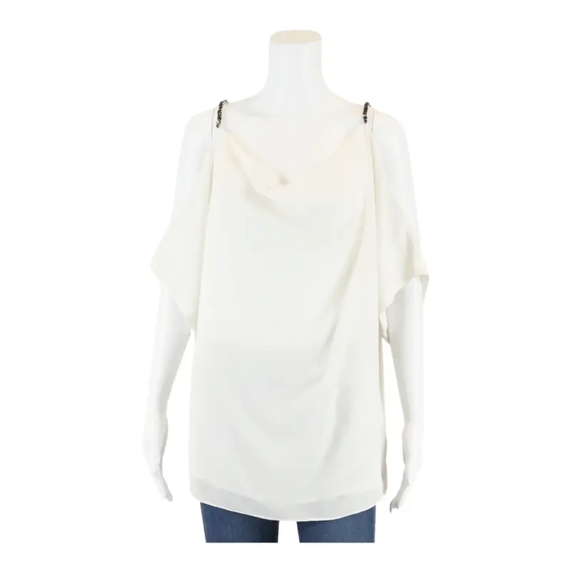 MICHAEL KORS Shoulder Cutouts Embellished Blouse White Short Sleeve Womens UK 16