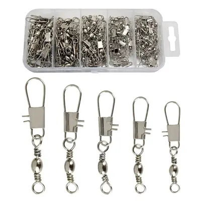 Fishing Swivel Snap, 100pcs/box Stainless Steel Fishing Swivels With Safety Snap Hook & Storage Box, Professional Fishing Acc...