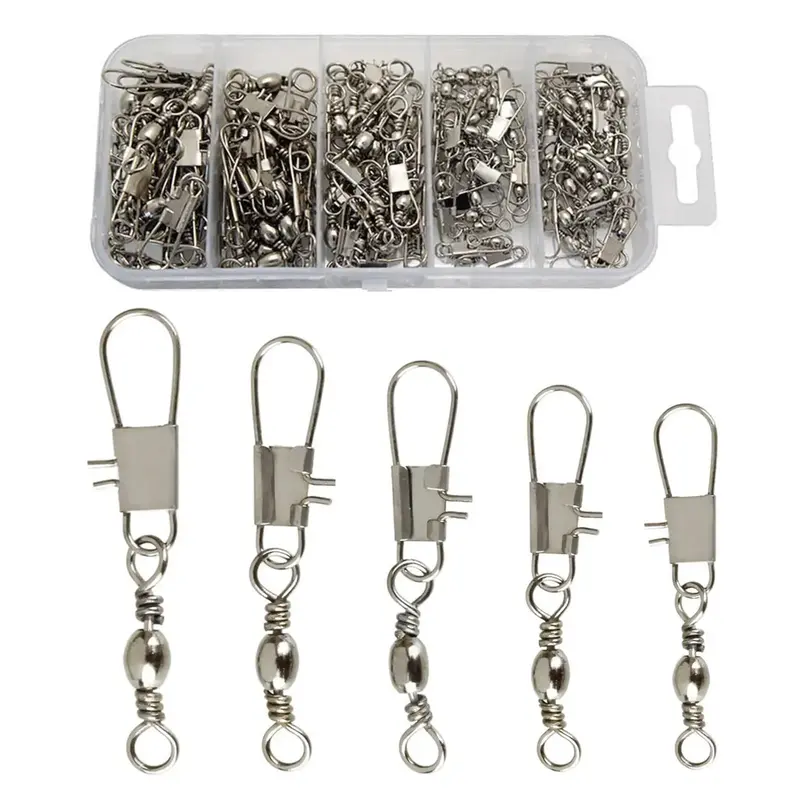 Fishing Swivel Snap, 100pcs/box Stainless Steel Fishing Swivels With Safety Snap Hook & Storage Box, Professional Fishing Acc...