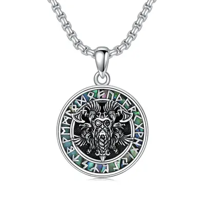 Sterling Silver Viking Rune Pendant Necklace for Men