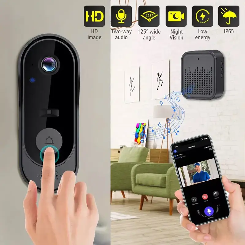 Wake up function 1080p Video Doorbell Camera Wireless with Ring Chime 2.4GHz 3G 4G WiFi (NO 5G Wifi) 2-Way Audio FHD Live Vie...