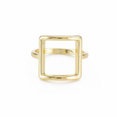 Hollow Rectangle Rack Plating Alloy Wide Band Rings