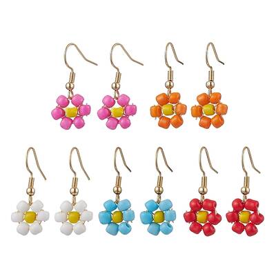 Glass Seed Flower Dangle Earrings