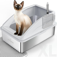 AIPERRO Enclosed Stainless Steel Cat Litter Box with Lid,High Side Cats Toilet Metal Kitten Litter Pan, Pet Cleaning Tool for...