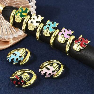 Brass Micro Pave Cubic Zirconia Enamel Cuff Rings  for Women