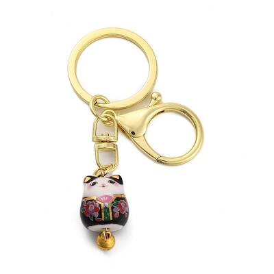 Fortune Cat Porcelain Pendant Keychain