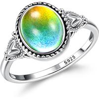 Exquisite 925 Sterling Silver Mood Rings Moonstone for Women Vintage Handmade Victorian Rings Oval Solitaire Ring 18K White G...