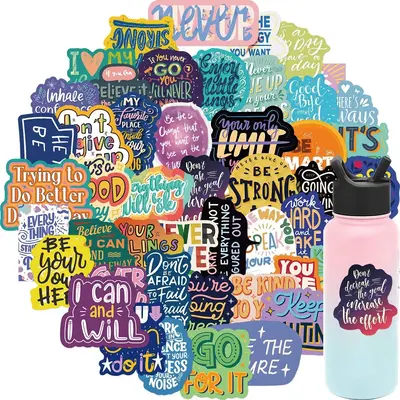 Motivational Letter Sticker, 50pcs/set Positive Affirmation Vinyl Quote Sticker, Decorative Sticker for Water Bottle, Laptop,...