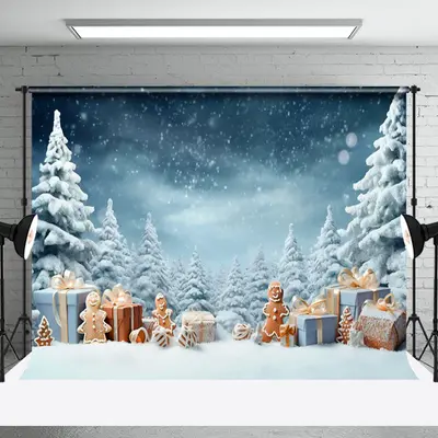 Aperturee Winter Snowy Scene Elegant Gift Xmas Trees Backdrop