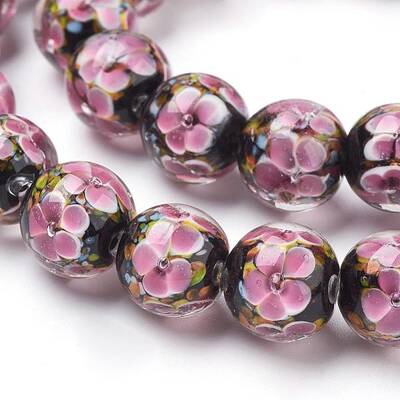 Handmade Inner Flower Lampwork Beads Strands