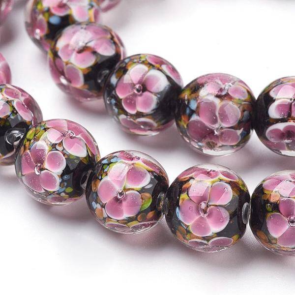 Handmade Inner Flower Lampwork Beads Strands