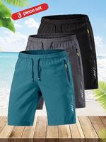 Men's Solid Color Drawstring Waist Beach Shorts, Quick Drying Pocket Zipper Shorts, Casual Breathable Shorts for Summer Beach...