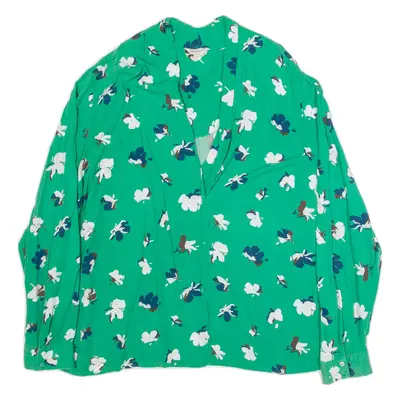 MONSOON Womens Printed Blouse Green V-Neck Long Sleeve Viscose Floral UK 22