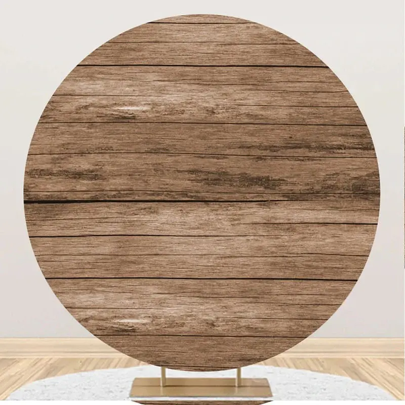 Circle Retro Wooden Plank Simple Birthday Backdrop - Aperturee