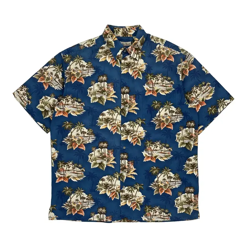Hollis River Tall Hawaiian Shirt - Large Blue Cotton