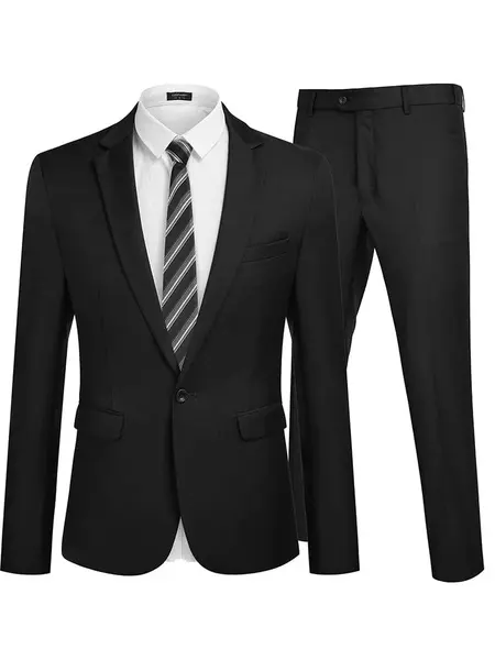 2 Piece Tuxedo Suit Set Blazer Jacket for Business (US Only), Black / XXL