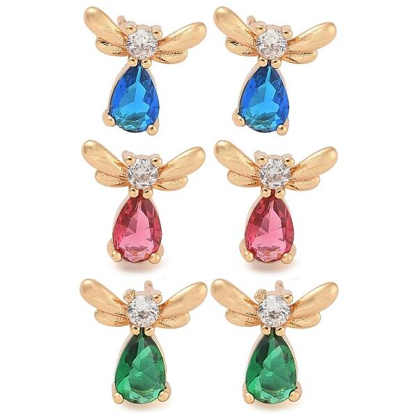 Rack Plating Brass Cubic Zirconia Stud Earrings