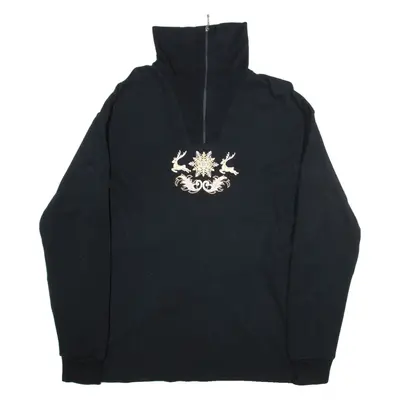 LISA GROBL Mens Jumper Black 1/4 Zip Tight Knit L