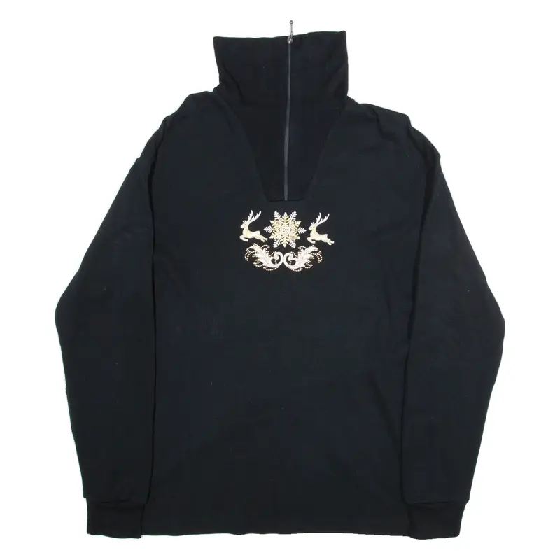 LISA GROBL Mens Jumper Black 1/4 Zip Tight Knit L