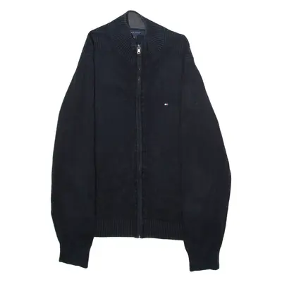 TOMMY HILFIGER Mens Cardigan Black High Neck Tight Knit M