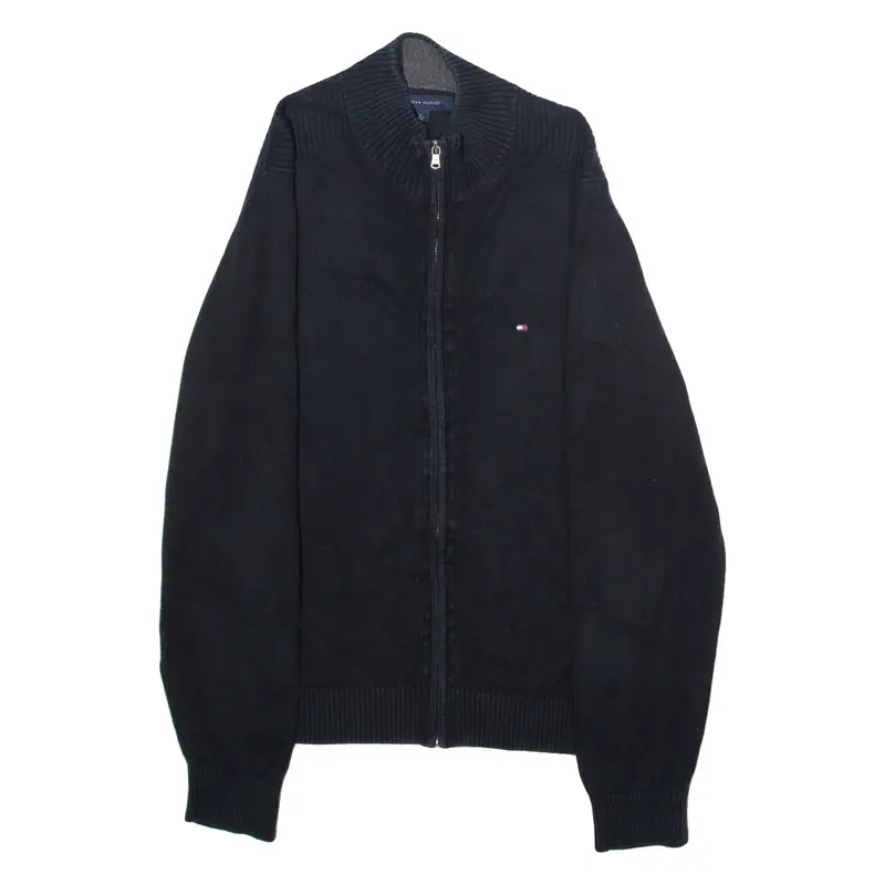 TOMMY HILFIGER Mens Cardigan Black High Neck Tight Knit M