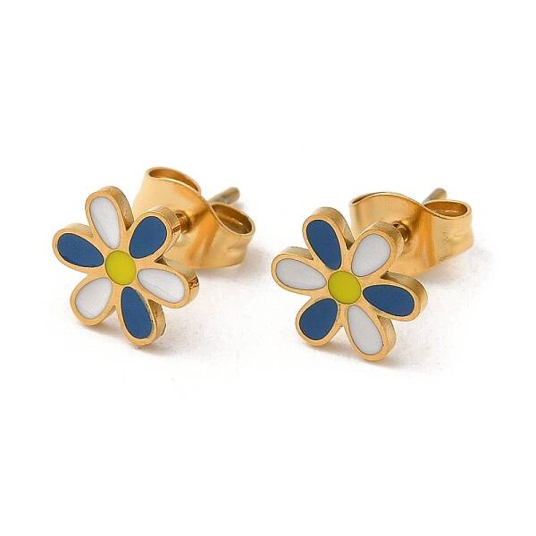 Ion Plating(IP) 304 Stainless Steel Stud Earrings with Colorful Enamel