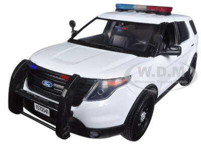 2015 Ford Police Interceptor Utility White with Flashing Light Bar and Front and Rear Lights and 2 Sounds 1/18 Diecast Model ...