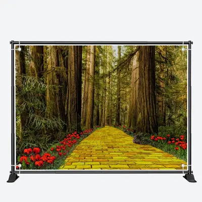 Tall Trees Forest Brick Road Floral Spring Backdrop - Aperturee