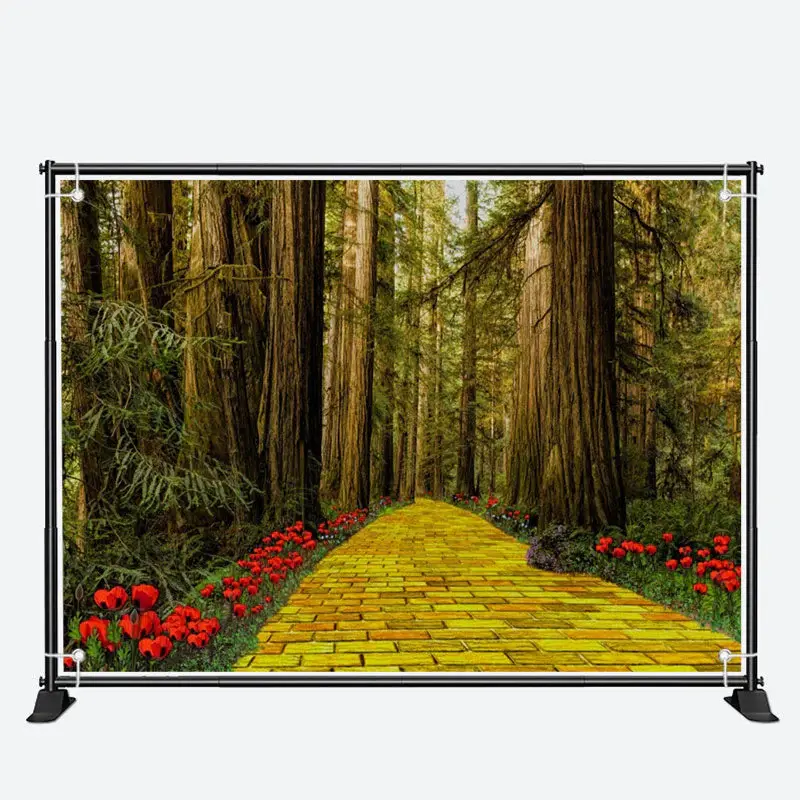 Tall Trees Forest Brick Road Floral Spring Backdrop - Aperturee