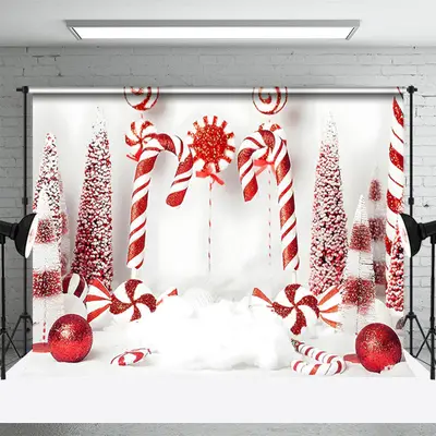 White And Red Candy Cane Bauble Christmas Backdrop - Aperturee