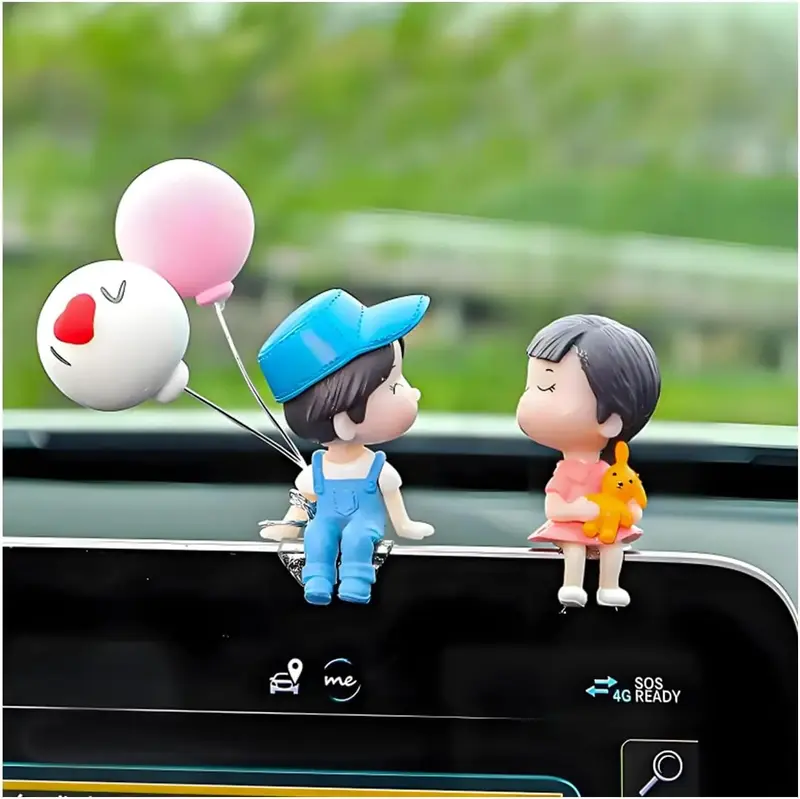 Cute Couple Car Dashboard Decorations, Lovely Couple Kiss Cartoon Figurines Car Ornament, Resin Material Boy Girl Car Interio...